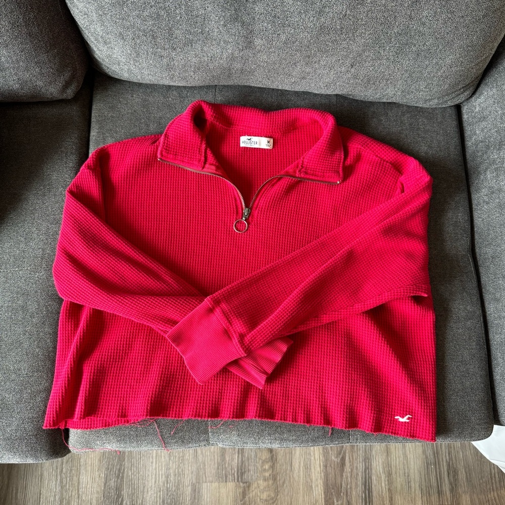 Hollister red waffle knit long sleeve shirt